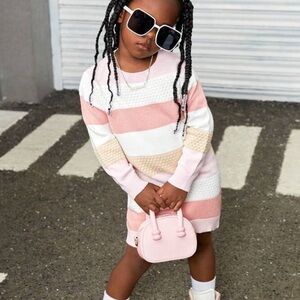 Striped Pink and White Kids Dress